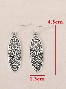 1 Pair Vintage Geometric Hollow Carved Alloy Long Luxury Earrings - Antique Silver - View 2