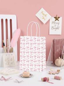 10er Pack rosa Schleifen-Geschenktüten + Aufbewahrungstasche, beliebte Geschenktüten für Geburtstag, Hochzeit, Thanksgiving und Weihnachten, niedliche Kraft-Papiertüten mit Griff, vielseitige Geschenkverpackung für Süßigkeiten und kleine Geschenke, Party-Mitbringsel-Papiertragetaschen - bogenförmiger Verpackungsbeutel - Übersicht 11