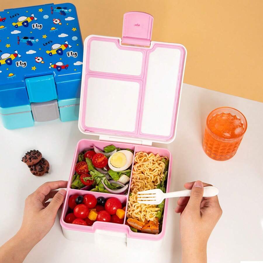 1 pieza Caja de almuerzo dividida a prueba de fugas, contenedor portátil de almacenamiento de aperitivos, caja de almuerzo reutilizable caja de aperitivos - Multicolor - Ver 1
