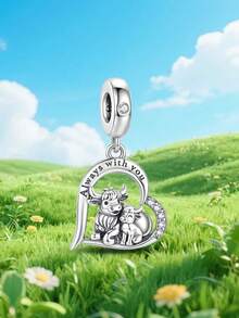 1pc Fashionable Sparkling Heart-Shaped Cow Mother & Child Pendant Bead Decor, Suitable For Women Bracelet DIY Jewelry - Style 1 - View 8