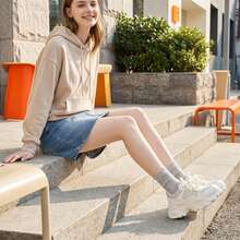 35-40 Size Rhinestone Decorated Mesh Thick Sole Solid Color Sports Lace-Up Commuter Chunky Sneakers Outdoor All Season Rhinestone Height Increasing - White - View 7