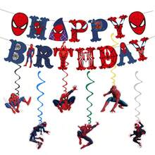 1 Set Birthday Banner With Spiral Pendant Party Decoration Set, Superhero Theme Party Supplies, Suitable For Holiday Party, Birthday Gift, Anniversary, Welcome Gift, Party Gift, Fan Series, Perfect Gift - Multicolor - View 3
