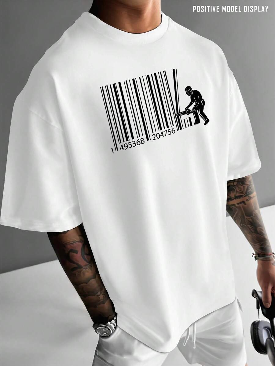 T-shirt homme décontracté et tendance 2026 - 100% coton pur, style classique, manches courtes, col rond, imprimé, idéal pour le streetwear ou le quotidien. - Blanc - Voir 1