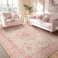 Area Rugs 5'x7' Washable Non-Slip, Floral Vintage Distress Medallion Carpet For Living Room Bedroom Dining Room, Pink Light Vintage Pink - 多色DT3 - 查看 2