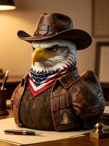 1pc American Figurine With Cowboy Hat & Patriotic Scarf, Unity & Strength Decorative Statue For Desk Home Office Library Vintage Collectible Gift - A - View 1