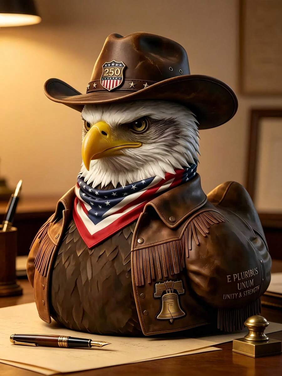 1pc American Figurine With Cowboy Hat & Patriotic Scarf, Unity & Strength Decorative Statue For Desk Home Office Library Vintage Collectible Gift - A - View 1