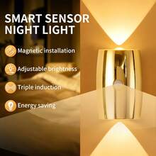 Lámpara de pared con sensor de movimiento LED, lámpara de aplique decorativa de pared, luz de pared LED inalámbrica, luz nocturna alimentada por batería, eficiente energéticamente, adecuada para pasillos, baños, dormitorios, cocinas, mesas, armarios, decoración del hogar, decoración de la sala de estar - Multicolor - Ver 3