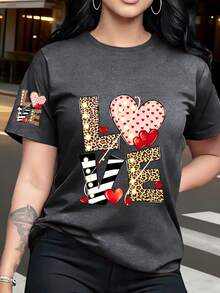 1 Loose-Fitting T-Shirt With Heart And Leopard Print, Modern And Eye-Catching Design, Comfortable And Versatile Style, New Y2K Summer Style. - Dark Grey - View 1