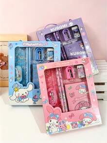 SANRIO 三麗鷗文具禮品套裝，適合男孩和女孩，包含酷洛米主題文具 - 鉛筆、筆記本、橡皮擦、鉛筆削刀和塑膠尺。非常適合生日、派對禮物、學校獎勵和日常使用。可愛設計、輕量材質、觸感光滑。這套橡皮擦套裝是動漫愛好者的必備品，附隨隨機顏色緞帶，學校用品 - 彩色 - 查看 6