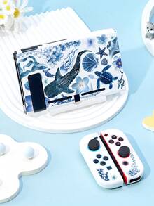 新款 Switch 2 (2025) 遊戲配件，1個海洋圖案 (鯨魚、水母、貝殼) 充電器與數據線收納袋，相容於 Switch/Switch 2代遊戲主機保護殼，Switch 2/Switch OLED/Switch NS 電池版收納袋/保護殼，卡匣盒、防塵蓋、底座、內建支架，可存放10張遊戲卡，便攜旅行、防摔耐壓遊戲卡匣盒控制器袋配件 - 彩色 - 查看 4