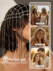STONEFANS 1pc Sexy Mesh Headpiece Personalized Tassel Hair Chain Women's European & American Fashion Accessory,Head Jewelry - Silver - View 5