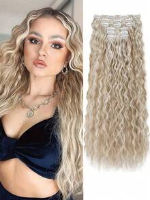 6pcs 24 Inch Black & Brown Clip-In Hair Extensions, Long Mermaid Wave Synthetic Fiber Clip-In Hair Extensions For Women - Multicolor - View 17