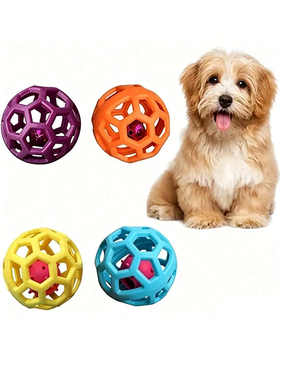 Durable Hollow Elastic Bell Ball, Teething Training Ball, Self-Play Toy, Suitable For Small To Medium Pet Dogs And Cats, Cute Toy Ball With Inner Bell, Random Color - Multicolor - View 1