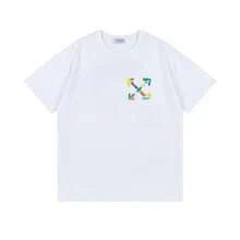 Primavera/Verano Nueva Camiseta Unisex de Manga Corta con Cuello Redondo y Diseño de Flecha Pintada a Mano OW, Camisetas de Lujo, Tops de Marca, Camisetas de Moda. - Blanco - Ver 2