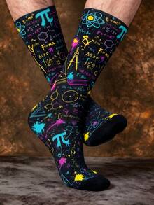 1/3 Pairs Science Knowledge Graffiti Pattern Mid-Calf Socks, Men's Mid-Calf Socks, Novel And Interesting, Summer Outfit - Multicolor - View 2