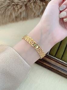 1件新款女款極簡休閒優雅歐美中東風女士手鍊手錶，復古金色 - 金色 - 查看 6
