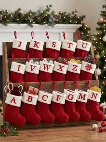 1Pc Red Knitted Christmas Hanging Stocking, Initial Letter A-Z Knitted Xmas Stocking, Ornament Stocking, Christmas Tree Decoration, Christmas Gift, Merry Christmas Party Decor, Christmas Decoration, Xmas Decor, Decor, Decor, Christmas Home Decor - Multicolor - View 11