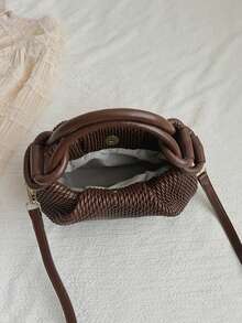 Niche Design Woven Pattern Handbag, Fashionable And Simple Solid Color Personalized Crossbody Bag, Exquisite And Versatile Shoulder Bag - Coffee - View 12