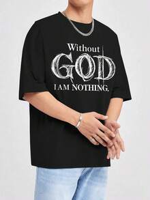 Camiseta Hombre Deportiva Exterior Estampado GOD , Playera Manga Corta Casual Cuello Redondo Ropa Diaria Creativa Verano - Negro - Ver 1