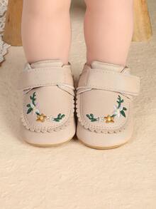 1雙嬰幼女童刺繡花朵時尚可愛防踢公主鞋，適合春秋季節 - 杏色 - 查看 5