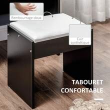 Vanity Table And Stool Set, Makeup Desk With Large Mirror, Open Shelves And 4 Drawers, Black And White - Black - View 7