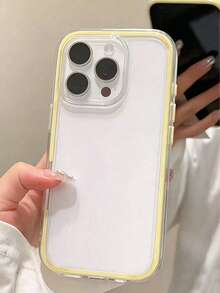 1個極簡多巴胺彩色邊框手機殼，相容於 iPhone17/17Air/17pro/17promax/16/16Pro/16plus/16Promax/ 15 14 13 12 Pro Max 11 霧面透明全包覆防震防摔手機殼 - 黃色 - 查看 3