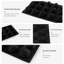 1 buah Cetakan Kue Silikon Berbentuk Cangkang Madeleine Hitam, 15 Rongga, Anti Lengket, Mudah Dilepas, Tahan Panas, Silikon, Cocok untuk Membuat Kue Berbentuk Cangkang, Cokelat, Dekorasi Kue, Es Batu, Sempurna untuk Hadiah Liburan, Kue Rumahan, Kue DIY untuk Pemula - Hitam - View 4