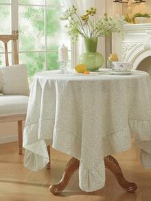 1pc Ruffle Edge Tablecloth, Fresh Country Style, Suitable For Dining Table Decoration, Picnic Tablecloth, Holiday Celebration, Wedding Party Gathering, Birthday Banquet, Daily Dining Table, Kitchen And Dining Room Decor, All Seasons, Home Decor - Sprout Green - View 6