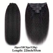 Kinky Straight Clip In Hair Extensions Real Human Hair Brazilian Virgin For Women 8 Pcs With 18 Clips Per Set 120 Gram Natural Black Color - Natural Black - 查看 8