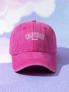1/2件裝 CALIFORNIA 水洗棒球帽 情侶款糖果色帽子 女款時尚遮陽帽 男款戶外休閒防曬帽 - 玫紅色 - 查看 8