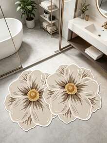 1pc Cream White Floral Shaped Bath Mat, Bathroom Rug, Door Mat, Small Rug, Carpet, Floor Mat, Home Decor, Area Rug, Outdoor Mat, Bedroom Carpet, Washable Rug - Multicolor F - View 2