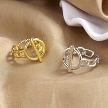 Minimalist Fashion Letter OT Buckle Ring, Unique Niche Geometric Chain Hollow Plain Band Index Finger Ring - Gold - View 3