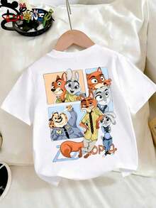 Zootopia Nick Wilde Judy Hopps Front Back Dual Print Kids White Short Sleeve Disney CasualChildren Tee - White - View 3