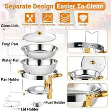 Juego de 4 piezas de Chafing Dish para Buffet, Plato Calentador Redondo para Buffet, Calentador de Alimentos de Acero Inoxidable de Alta Calidad, Adecuado para Fiestas, Reuniones Navideñas, Bodas y Servicios de Catering - Ver 6