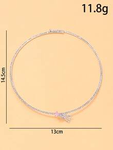 1pc Pink Stone Meteor Choker Necklace For Women, Daily Design Sense Party Neck Accessory - Silver - View 3