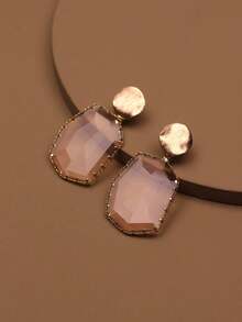 Pendientes largos con cristal - Champán - Ver 1