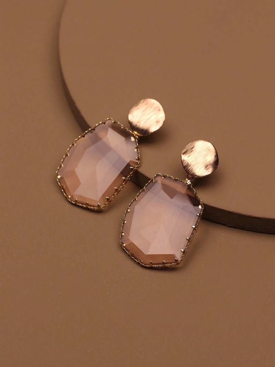 Pendientes largos con cristal - Champán - Ver 1