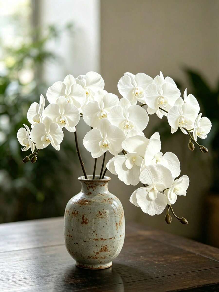 1/2Pcs Artificial Phalaenopsis Orchid Branches, 8-Head Premium Fake Moth Orchids, Vase Arrangement Decor For Home, Living Room, Bedroom, Bathroom, Office, Porch, Indoor & Outdoor Garden; Wedding, Party & Graduation Ornaments - Multicolor - View 1