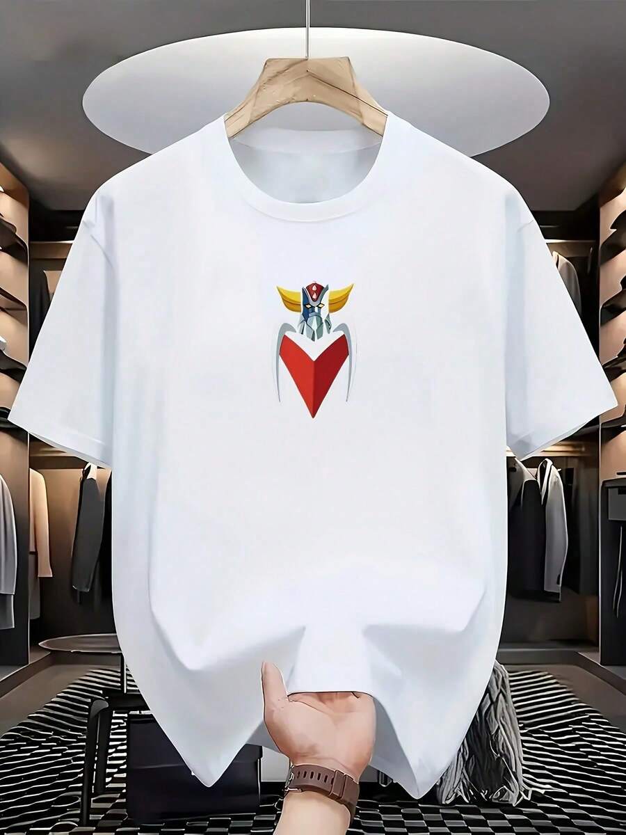 Camiseta blanca hombre anime clásico, personajes infancia nostalgia , cuello redondo manga corta tejido ligero, perfecta para fans de anime y ocio casual masculino - Blanco - Ver 1