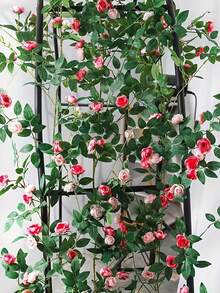 1pc 1.8m/5.9ft Long Artificial Rose Vine, Augsburg Tea Bag Flower Vine. Suitable For Home Decor, Wedding Party Decor, Garden And Yard Fence Decor - Multicolor - View 2