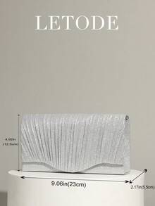 LETODE Shiny Elegant Envelope Clutch, Women's Evening Bridal Wedding Wallet, With Detachable Metal Chain, Suitable For Weddings And Parties, Multifunctional Handbag, Cocktail Party Wedding New Wallet Banquet Bag - Silver - View 7