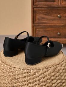 MonaNise Zapatos de tacón bajo cuadrado y tacón de bloque para trabajo - Negro - Ver 7
