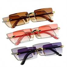 3pcs Square Frameless Gradient Dyed Fashionable Glasses For Elegant Dressing, Suitable For Family Travel, Summer Beach Vacation, Outdoor Travel - 多色 - 查看 14