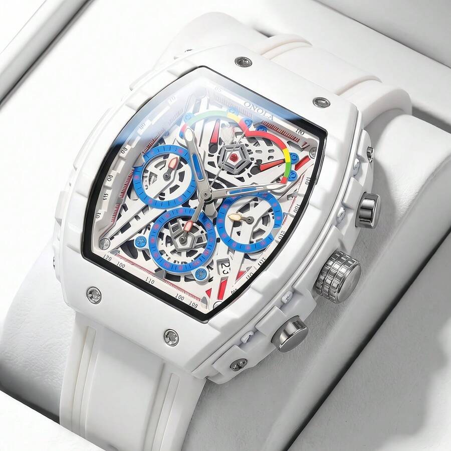 2026 New ONOLA Brand Quartz Watch, Multi-Function Chronograph Sports Watch, 30m Water Resistant, Barrel Shaped, Luminous Wristwatch