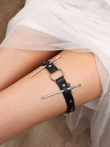 Y2K Gothic Style Women's Thigh Garter, Punk PU Leather Leg Strap, Adjustable Thigh Ring Garter, Suitable For Festivals, Cosplay And Alternative Fashion - Black - View 5