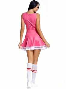 New Cheerleading Performance Outfit 3 Pieces Set (Dress, Pom-Poms, Socks) Football Baby Gymnastics Tight Dress, Fashionable Kawaii Party Costume Set - Pink - View 4