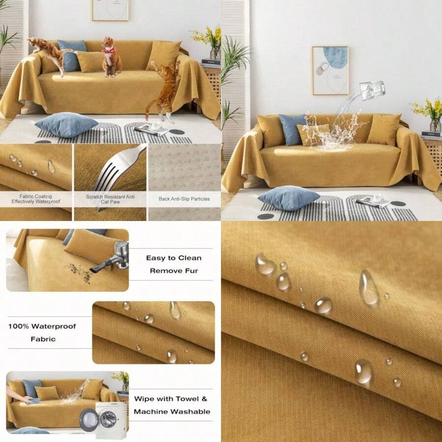 STACYPIK - Funda impermeable color jengibre para sofá seccional fundas de sofá de dos plazas funda de futón funda en forma de L protector de muebles antiarañazos para gatos para sofá de 2 cojines - Amarillo impermeable - Ver 1