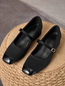 MonaNise Zapatos de tacón bajo cuadrado y tacón de bloque para trabajo - Negro - Ver 4
