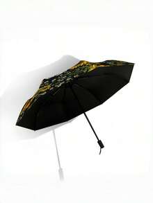 哥德式骷髏玫瑰印花摺疊傘，黑色膠塗UV防曬防雨傘，便攜式三折創意亡靈節旅行傘，適用於男士、女士和學生 - 多色 - 查看 5