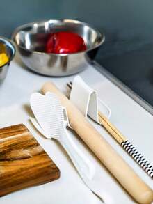1pc PP Material Spoon Rest, Creative Wave Design Kitchen Countertop Spoon Holder - White - View 6